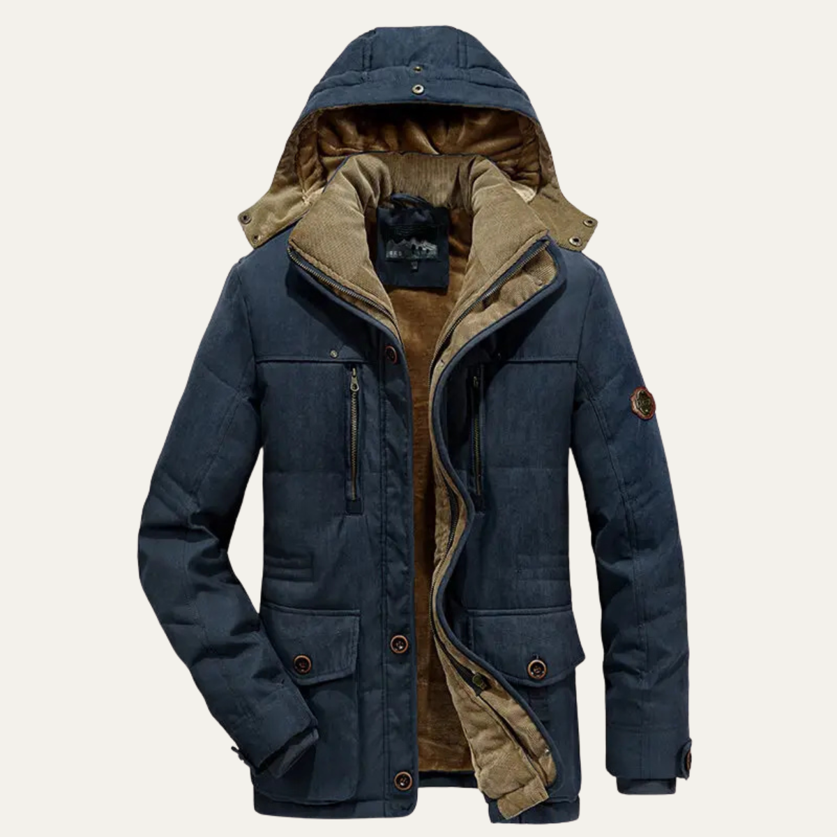 Wyatt | Men's Hooded Puffer Jacket Beige Fleece Lined Winter