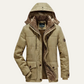Dama Washington Wyatt men's hooded puffer jacket beige fleece lined winter - front view