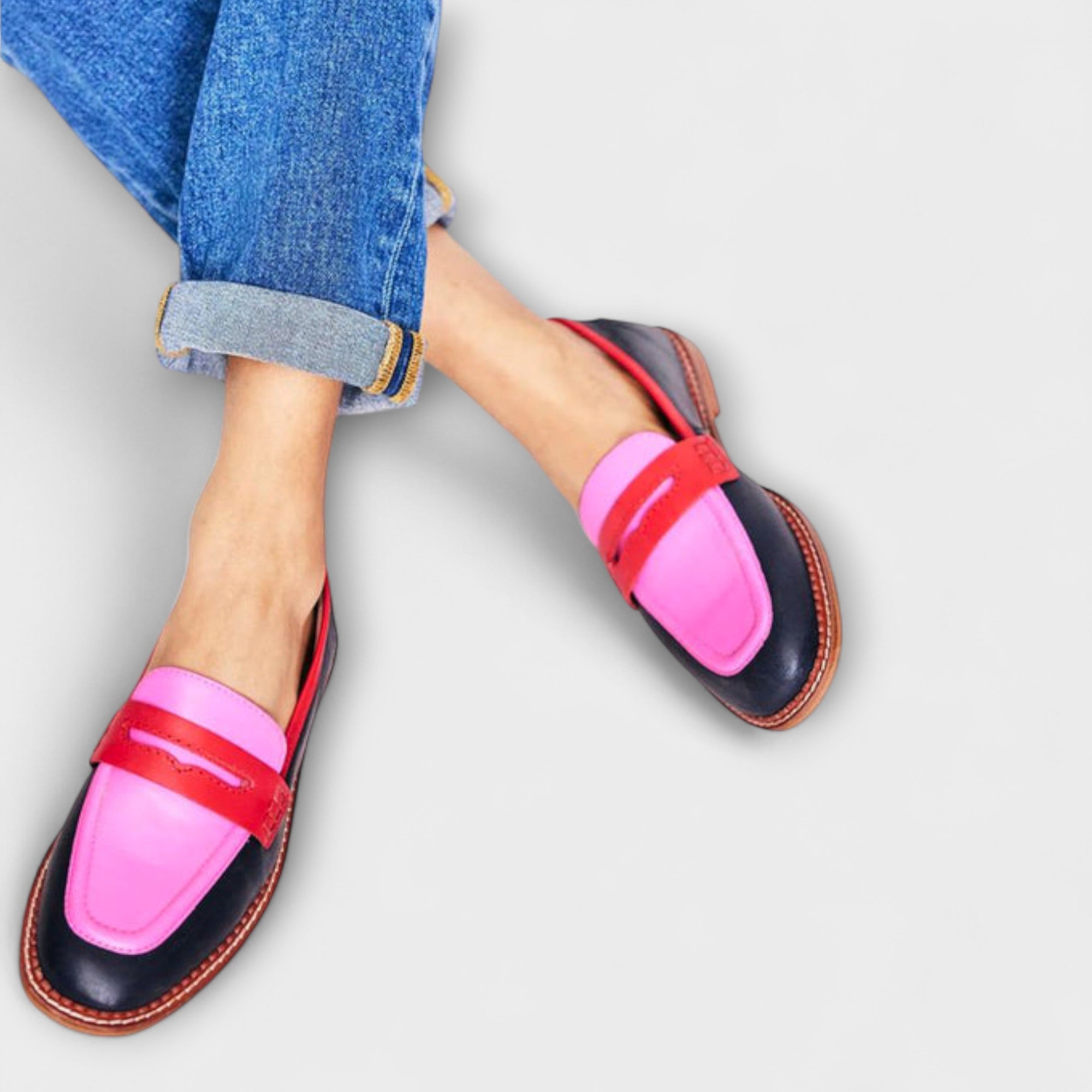 Alma | Women's Colorblock Loafer Pink Red Black