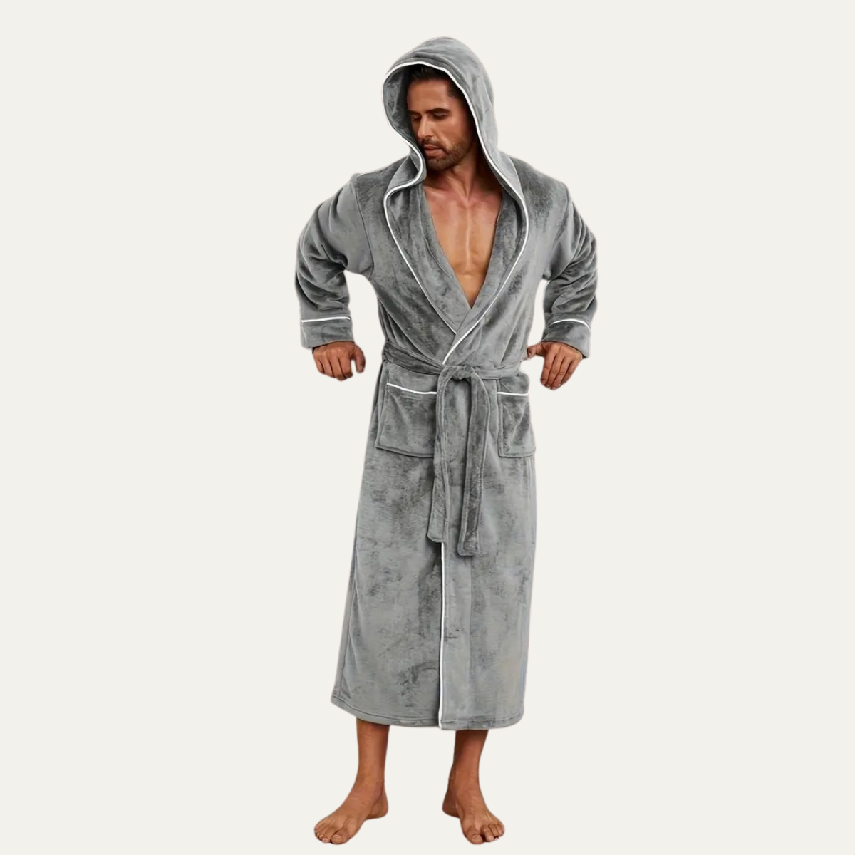Jude | Men's Hooded Fleece Robe Black Long Bathrobe
