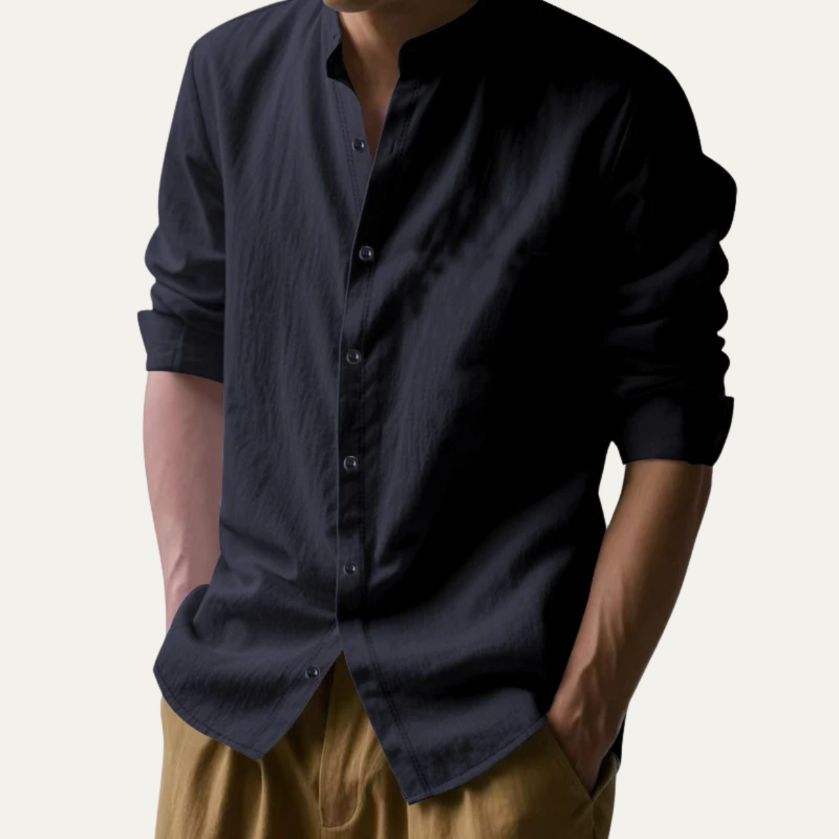 Ash | Men's Linen Button Up Shirt Cream Long Sleeve