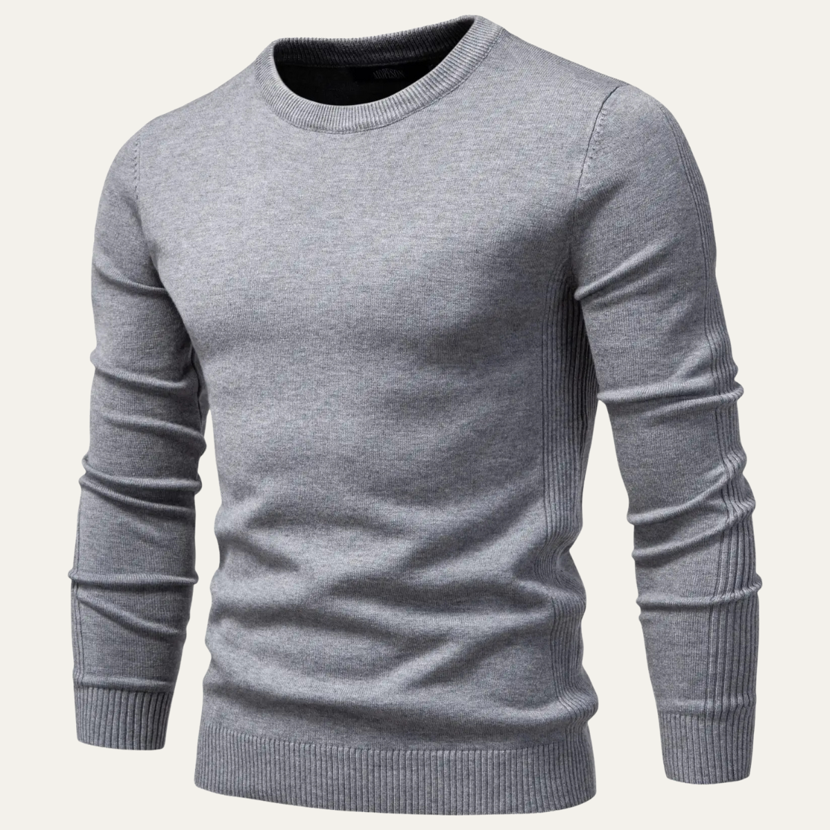 Kade | Men's Crew Neck Sweater Gray Ribbed Knit