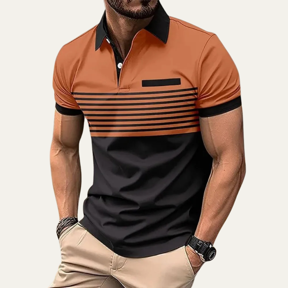 Jude | Men's Striped Polo Shirt Orange Black Colorblock