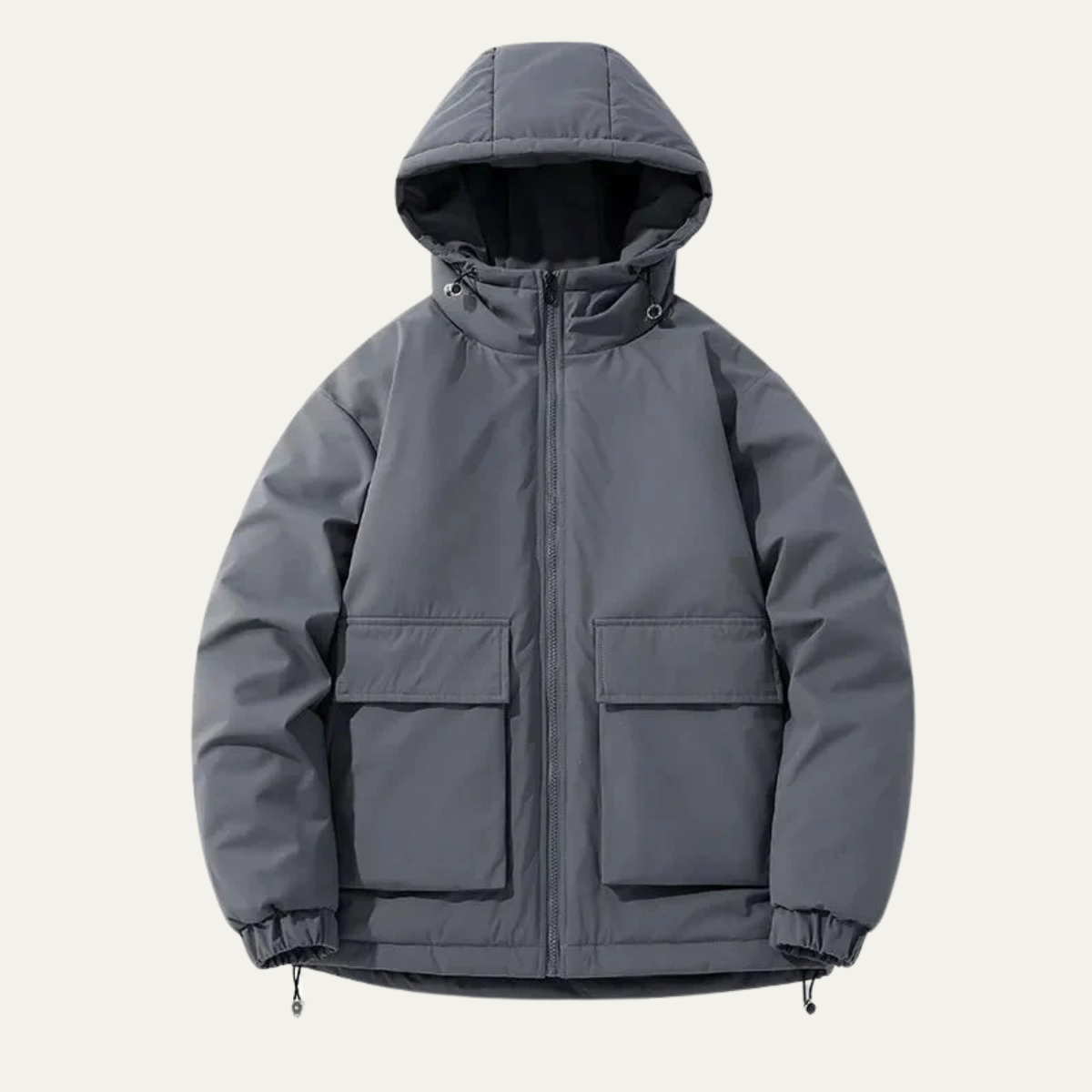 Beau | Men's Puffer Jacket Cream Hooded Cargo Pocket