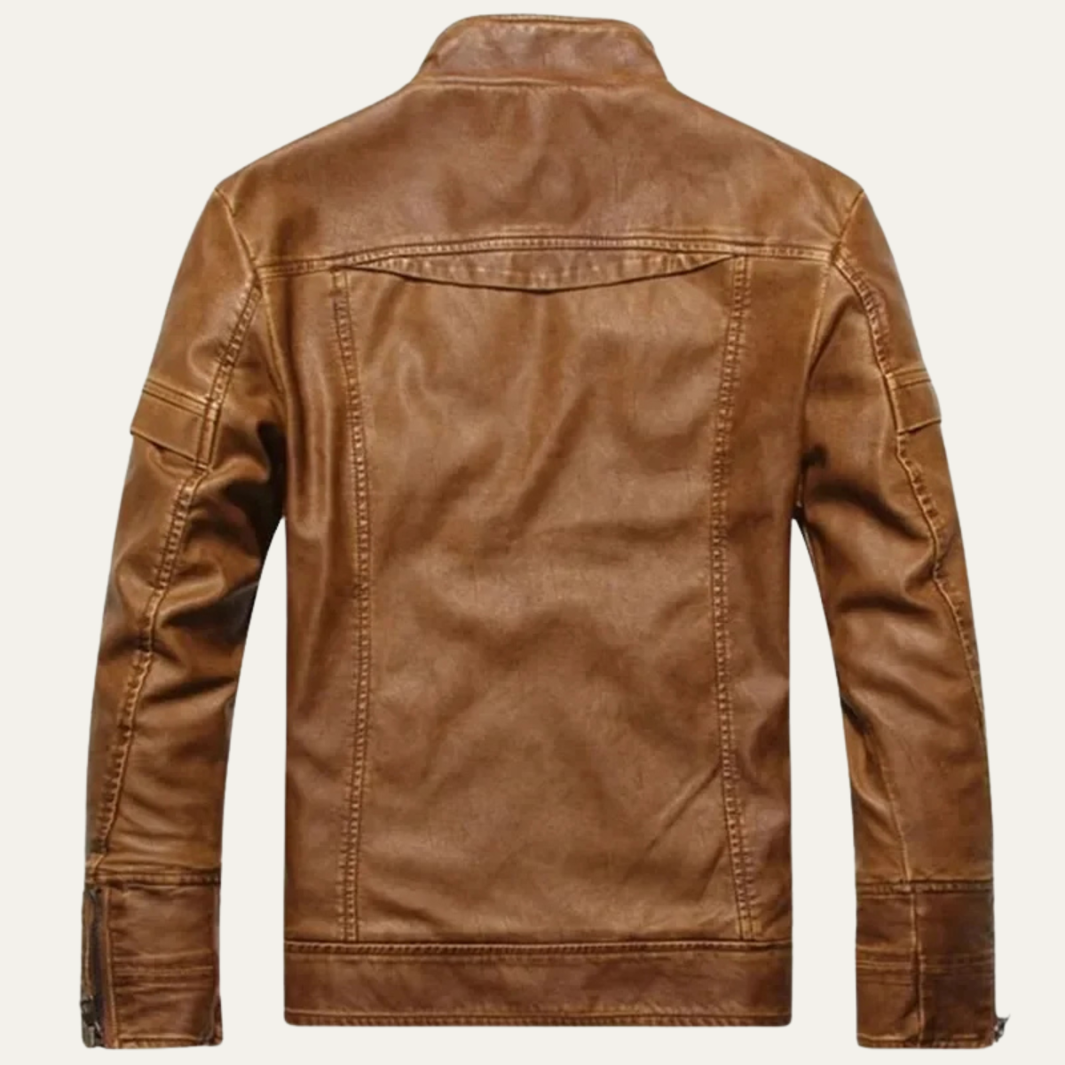 Vex | Men's Leather Jacket Tan Zip Up Biker