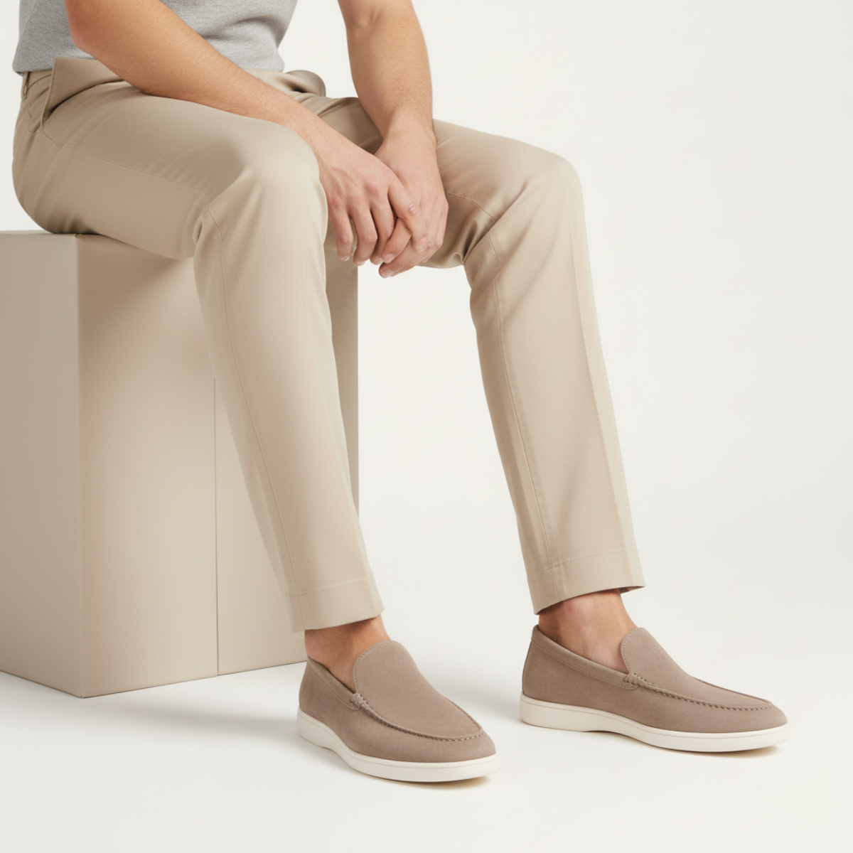 Axel | Men's Suede Loafer Cream Casual Slip On