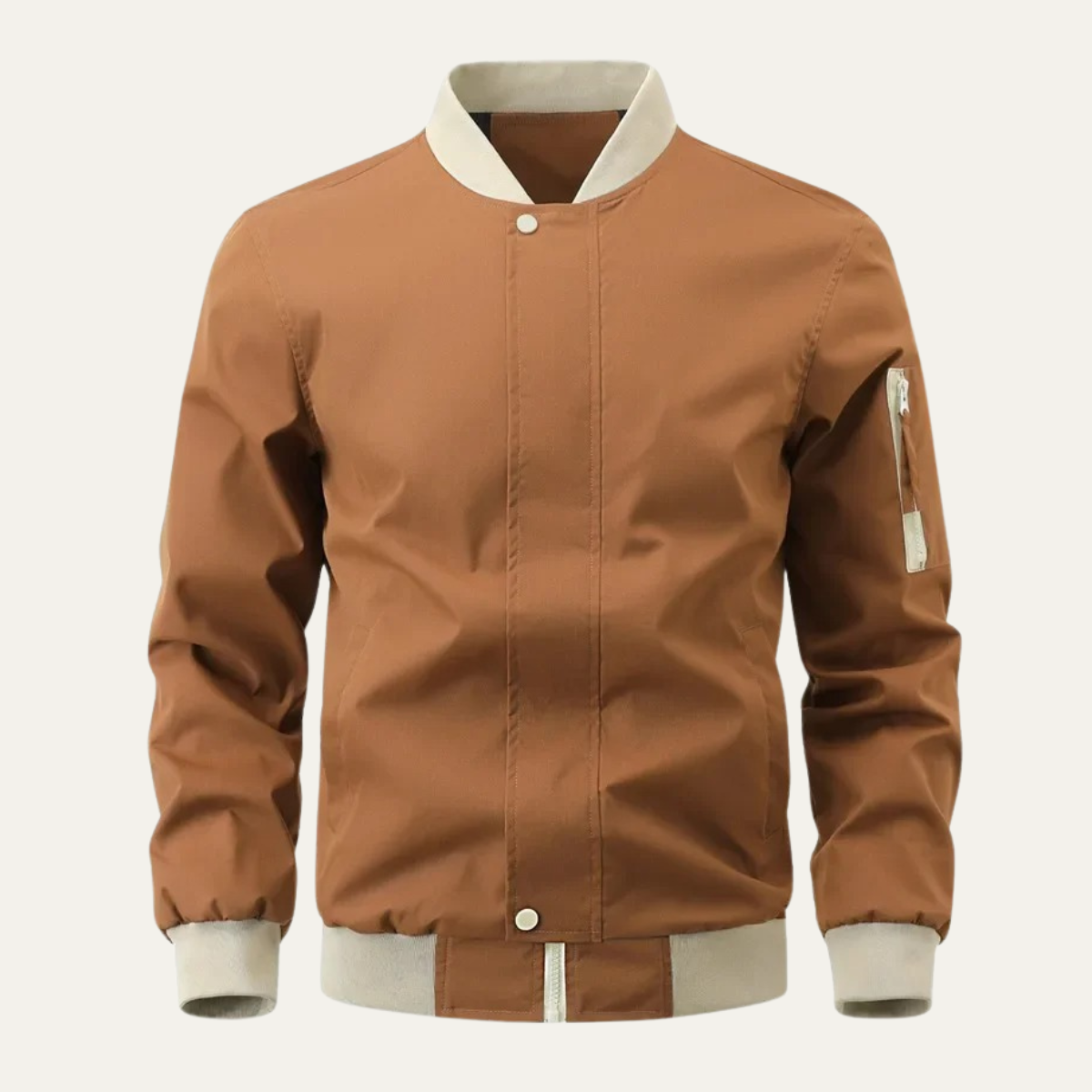 Wyatt | Men's Casual Bomber Jacket Tan Ribbed Cuffs