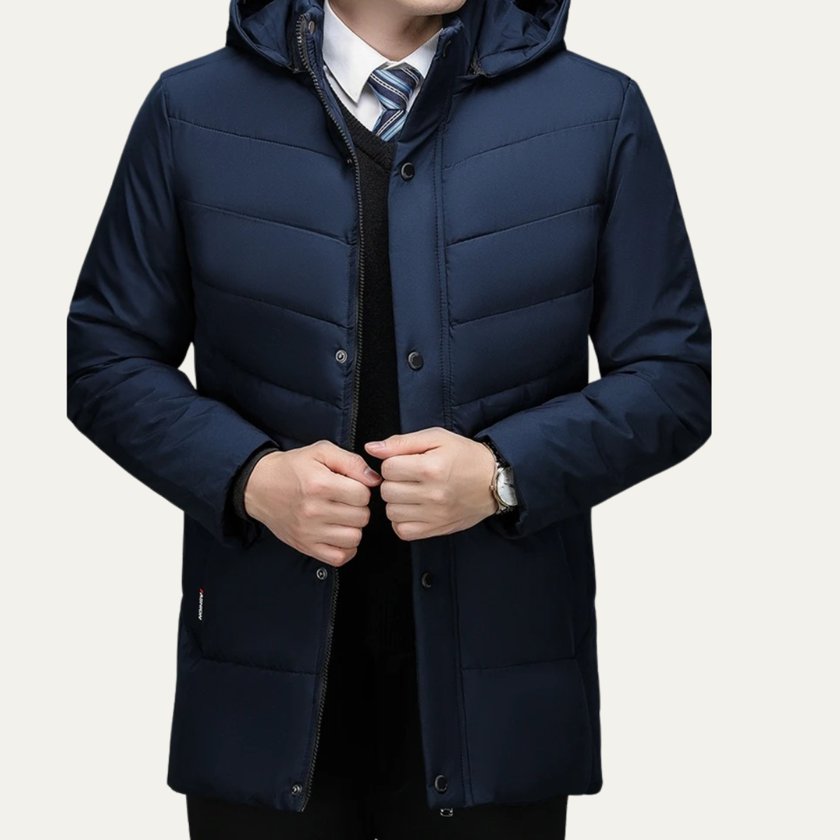 Jasper | Men's Puffer Jacket Navy Long Length Quilted