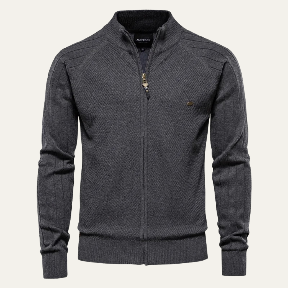 Ash | Men's Casual Zip Up Cardigan Cream Textured