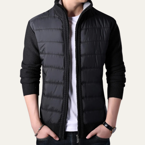 Dama Washington Axel men's quilted puffer jacket black knit sleeve - front view