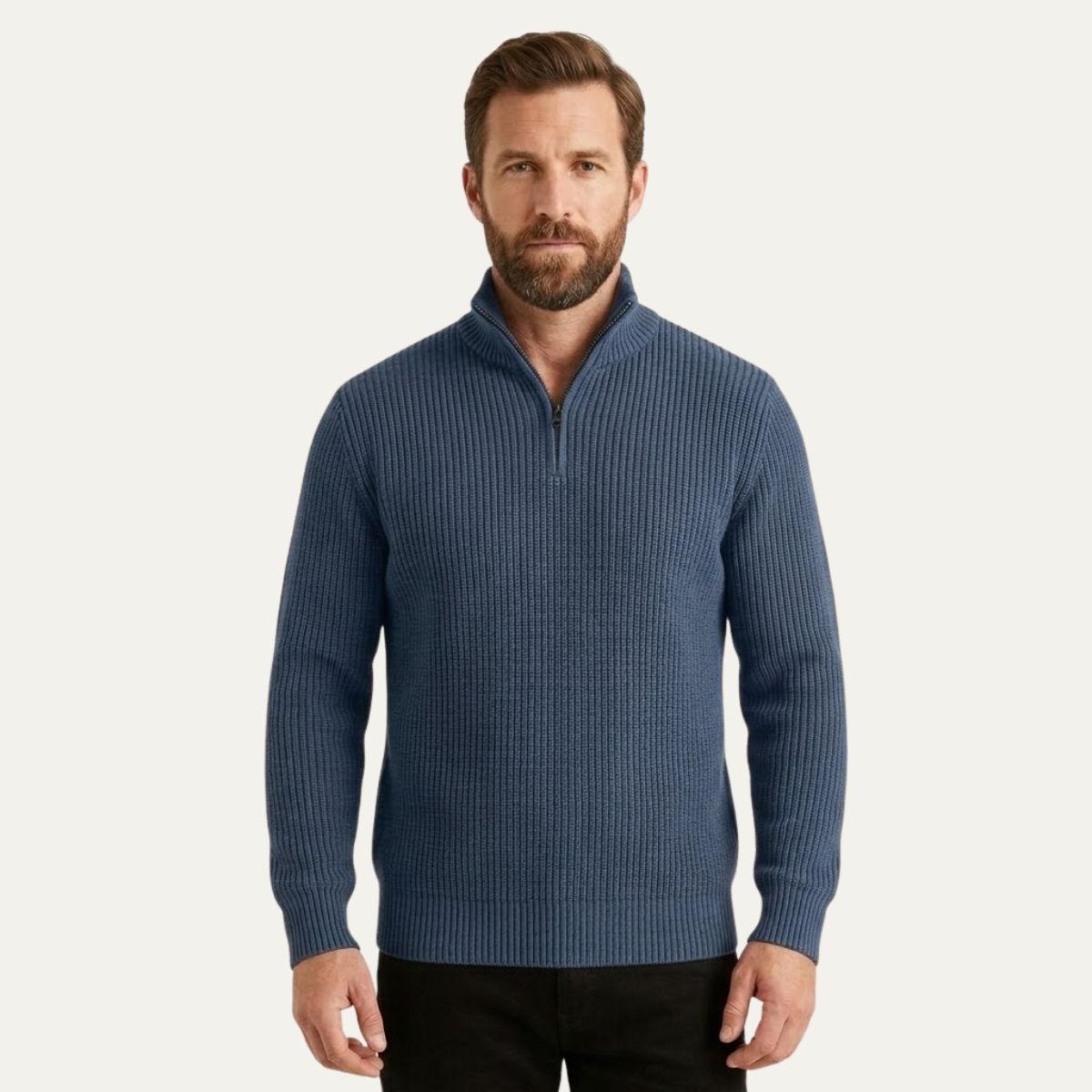 Bram | Men's Quarter Zip Sweater Black Ribbed Knit