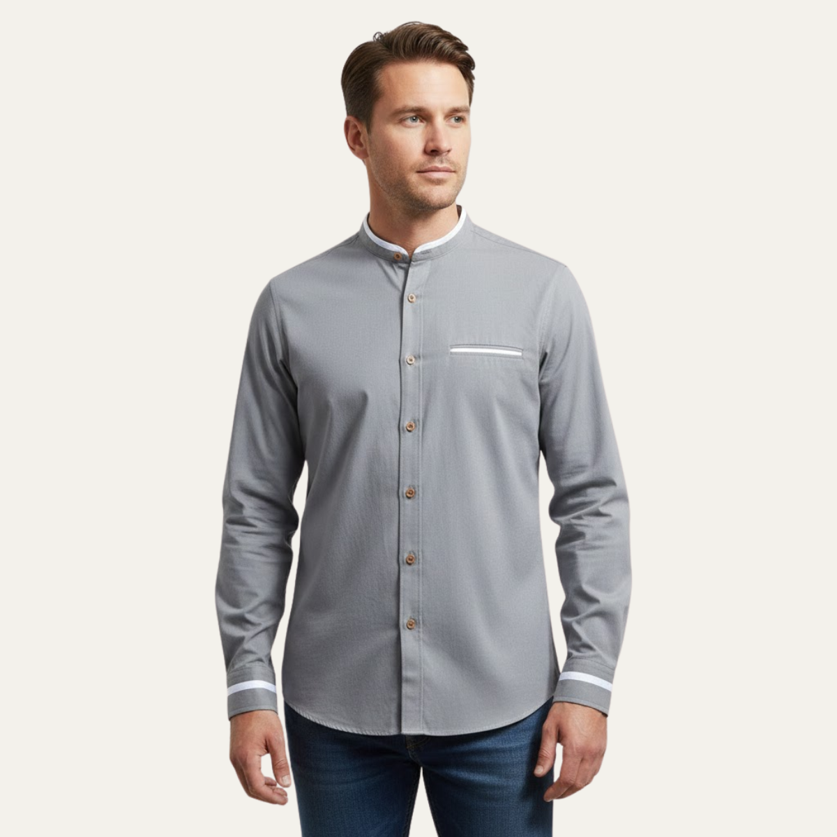 Tate | Men's Button Up Shirt Light Blue Mandarin Collar