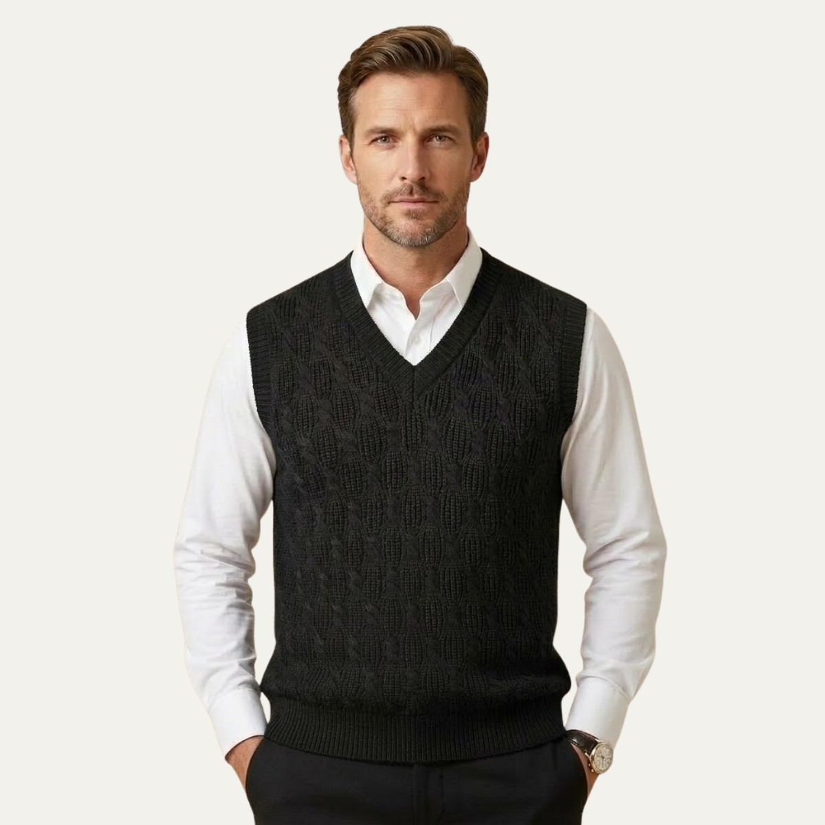 Blake | Men's Cable Knit Sweater Vest Gray V Neck