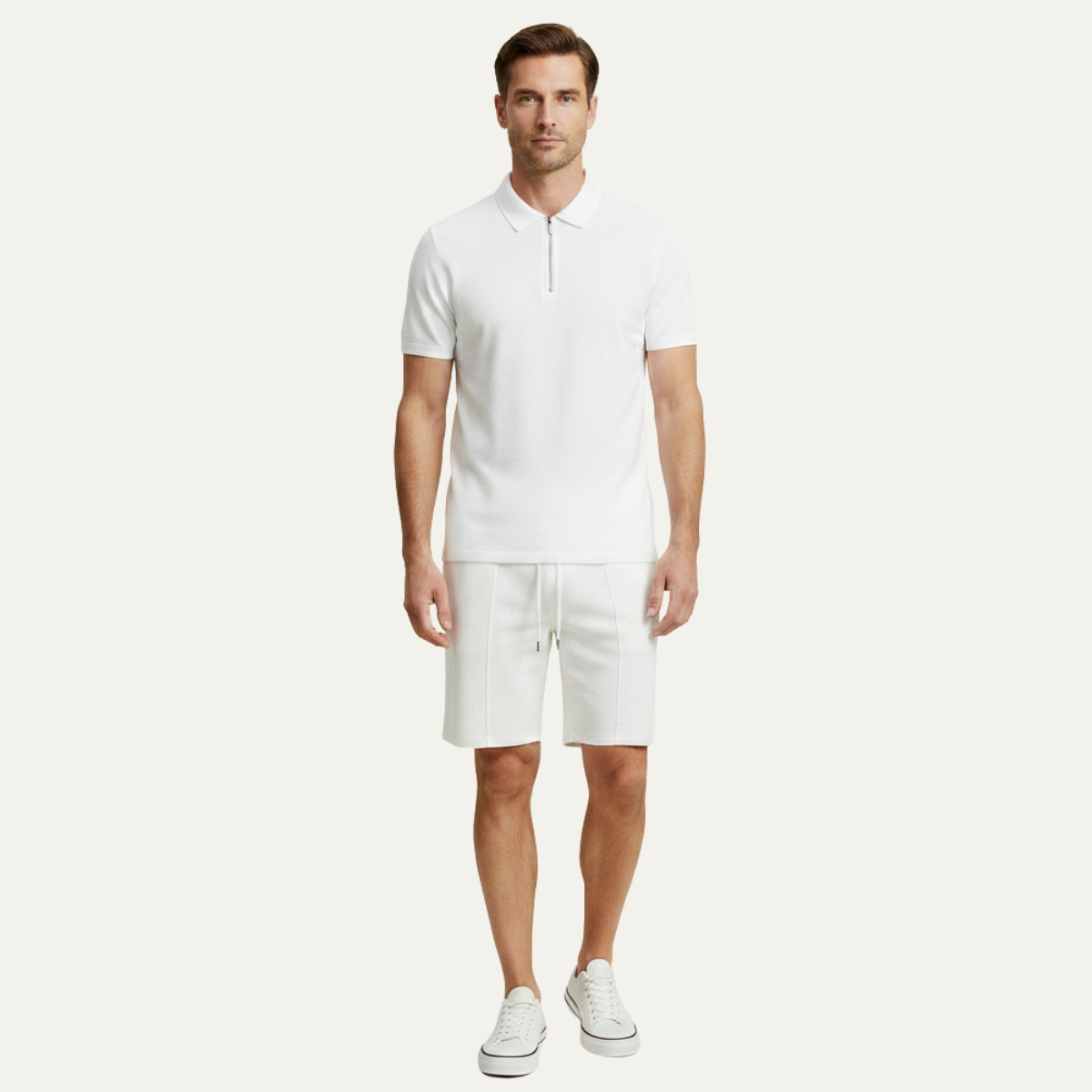 Axel | Men's Sweatsuit Cream Short Sleeve Polo Shirt Shorts Set