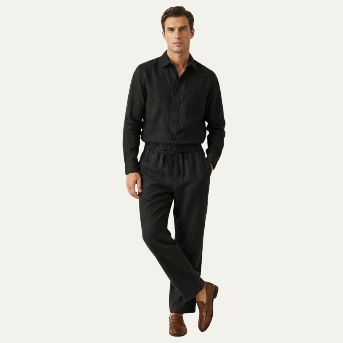 Rowan | Men's Linen Set Cream Oversized Shirt Pants