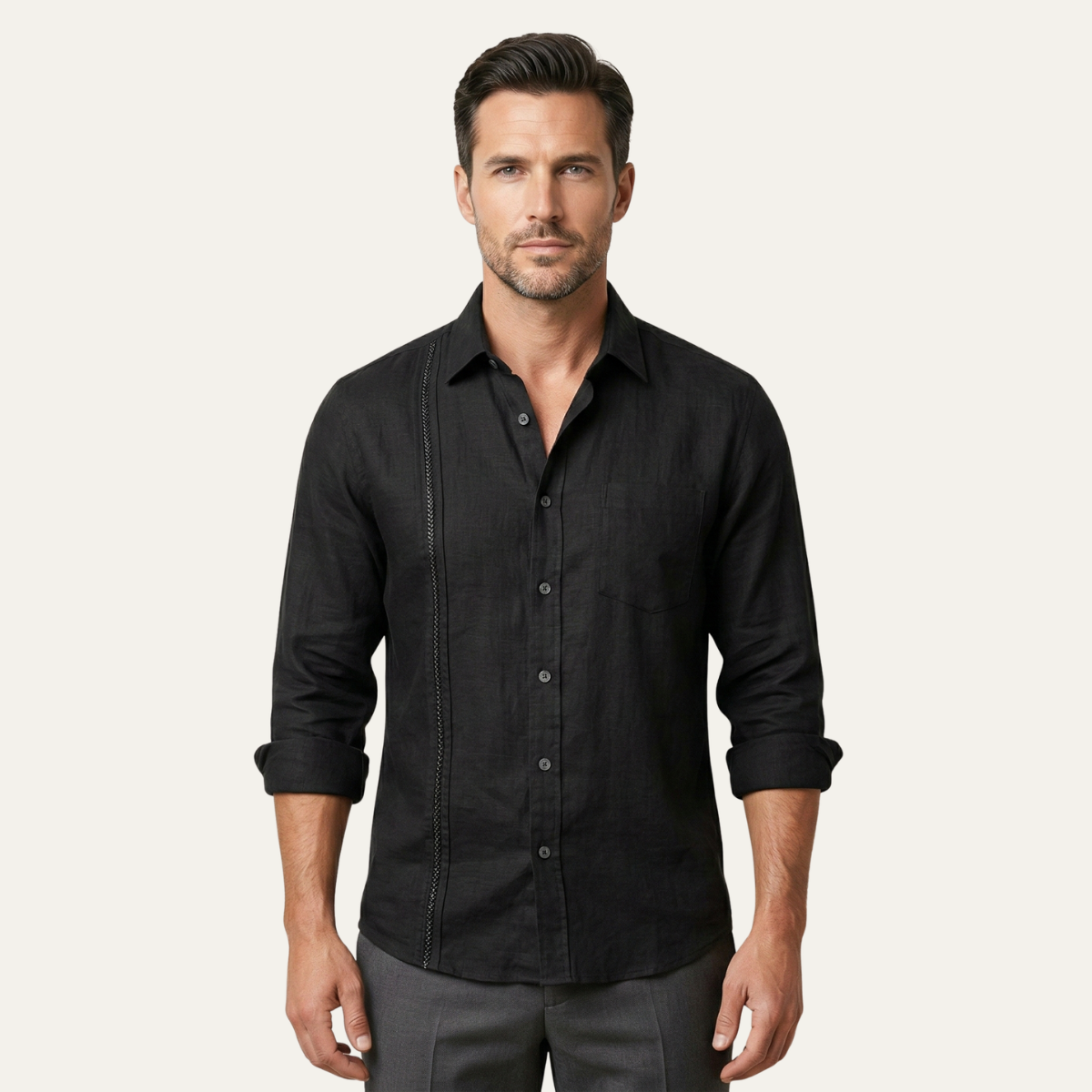 Callum | Men's Linen Button Up Shirt Cream Long Sleeve