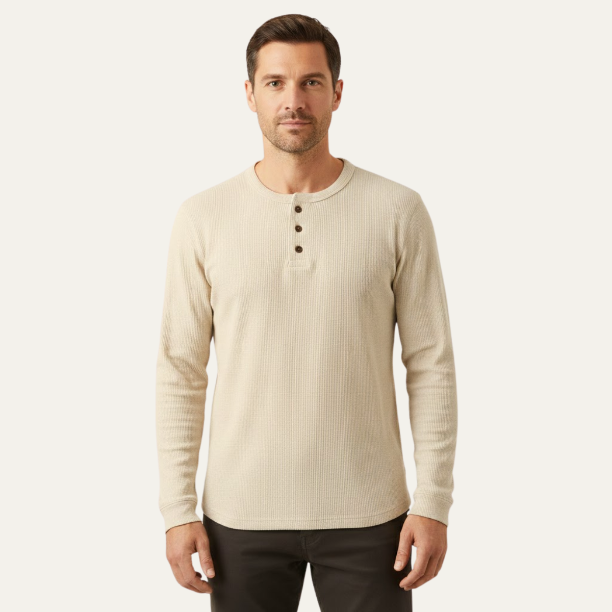 Beau | Men's Henley Shirt Gray Thermal Waffle Knit