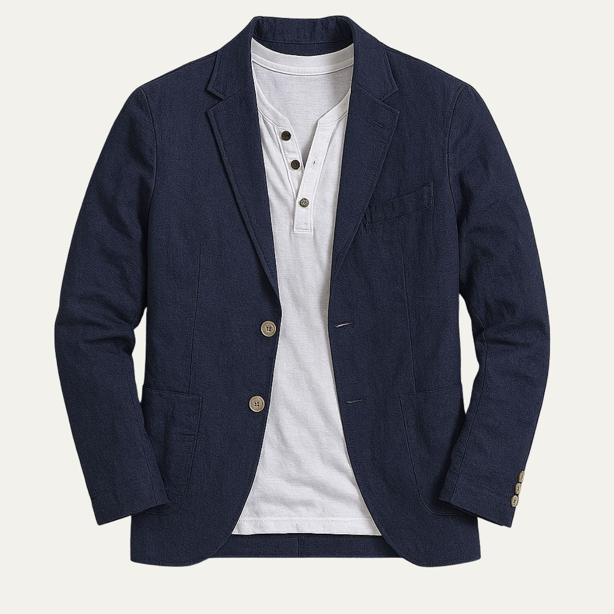 Bram | Men's Casual Linen Blazer Cream Button Front