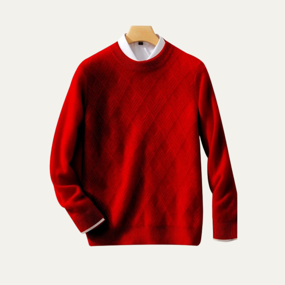 Ezra | Men's Cream Diamond Knit Crew Neck Sweater