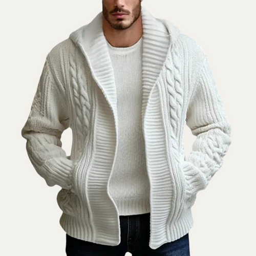 Dama Washington Axel men's cable knit zip up hoodie cream - view 2