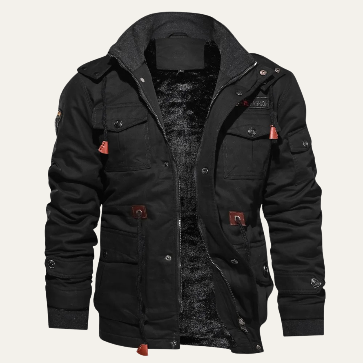 Callum | Men's Utility Jacket Beige Sherpa Lined