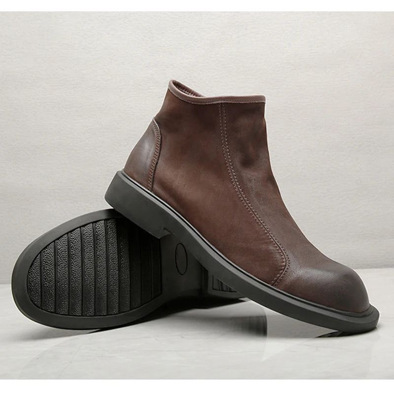 Voss | Men's Leather Ankle Boots Brown Zip Up