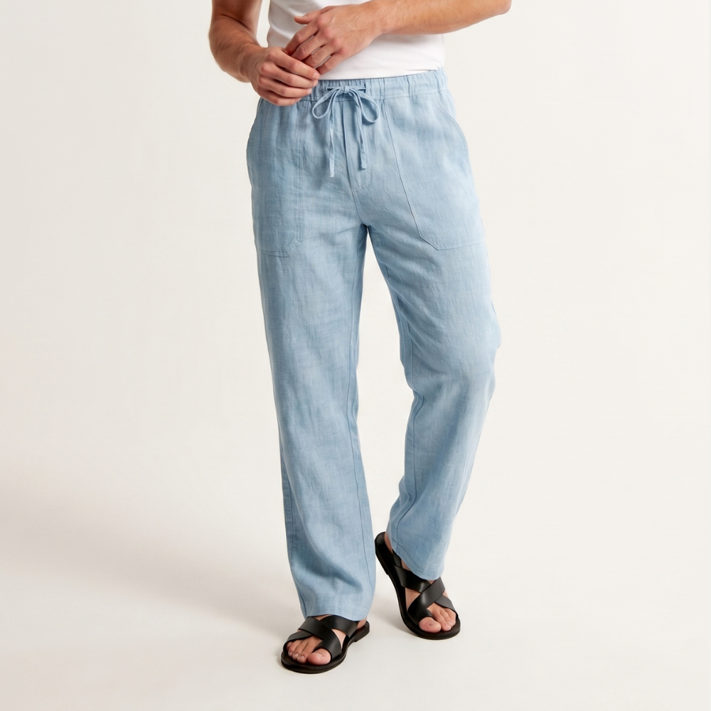 Dama Washington Enzo men's linen pants charcoal wide leg drawstring - view 4
