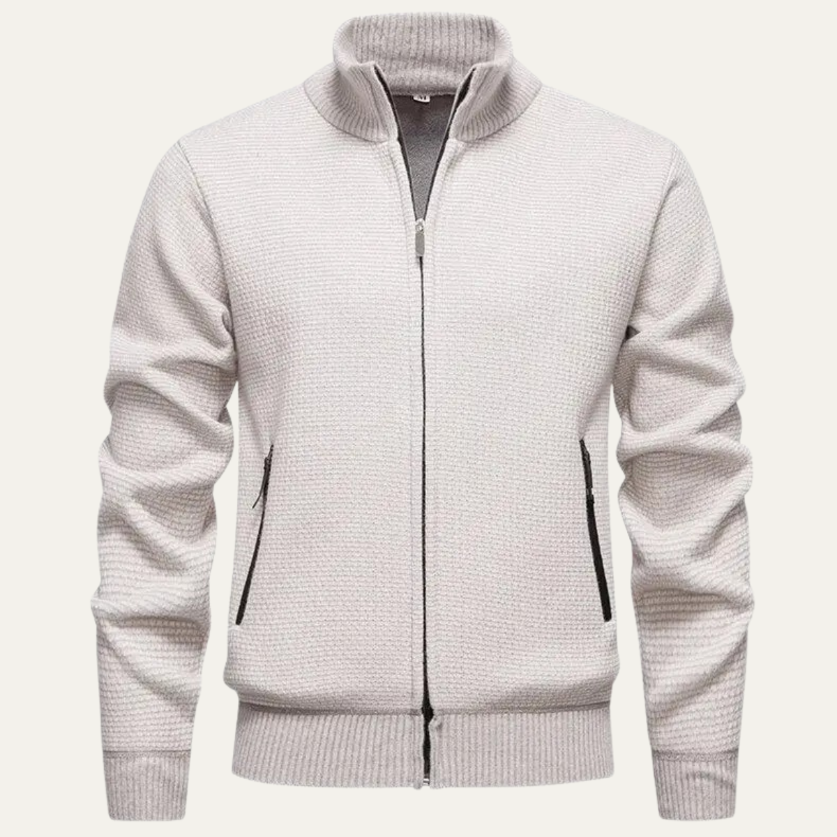 Ives | Men's Quarter Zip Cardigan Cream Knit Stand Collar