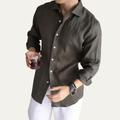 Dama Washington Callum men's linen button up shirt charcoal - front view