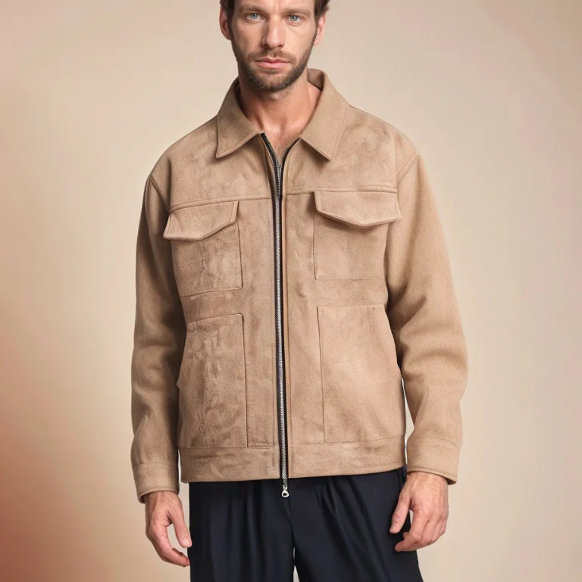 Wyatt | Men's Casual Utility Jacket Beige With Flap Pockets