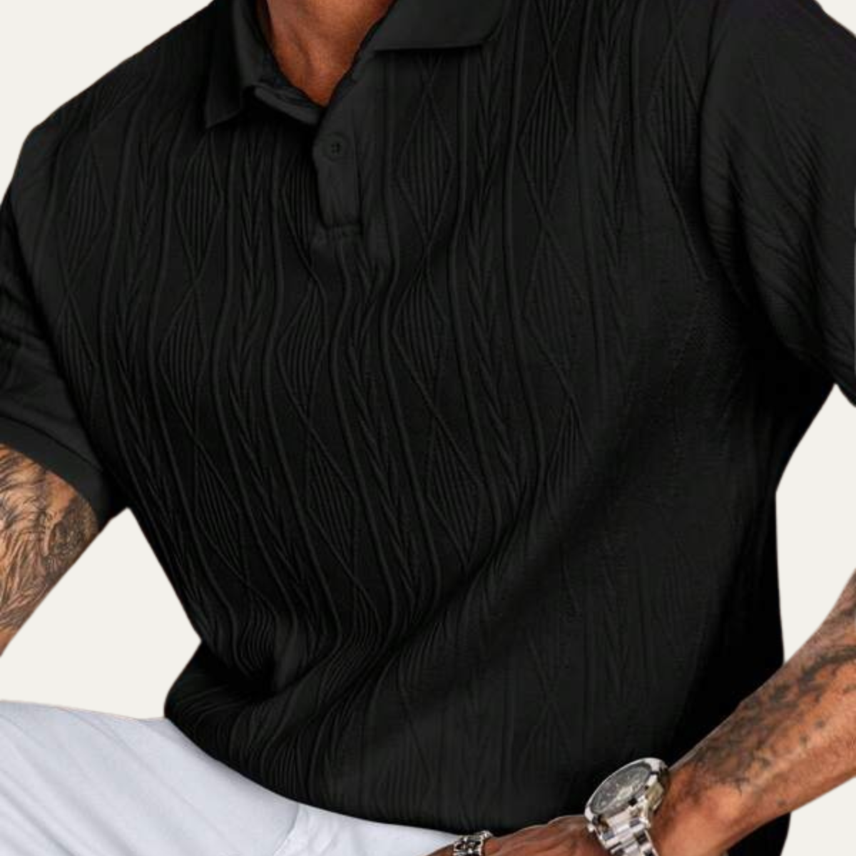 Sage | Men's Textured Polo Shirt Black