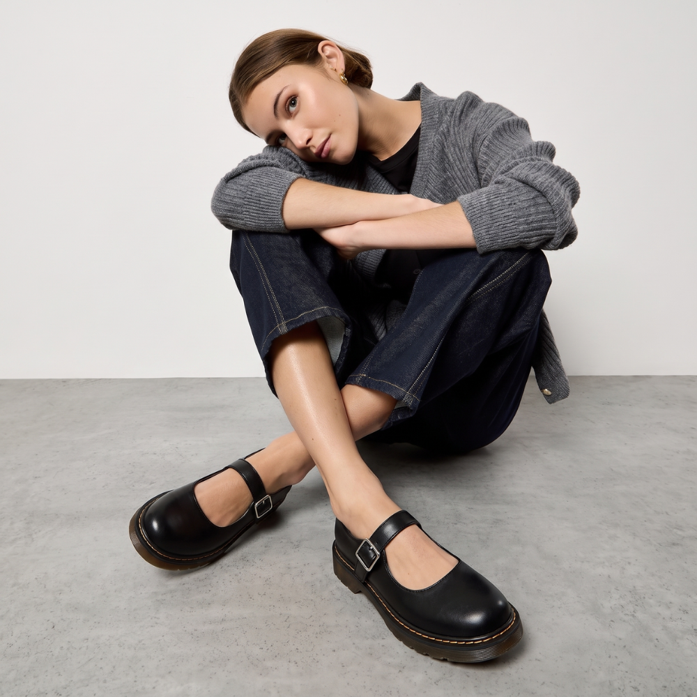 Margot | Women's Mary Jane Flat Black Leather Buckle
