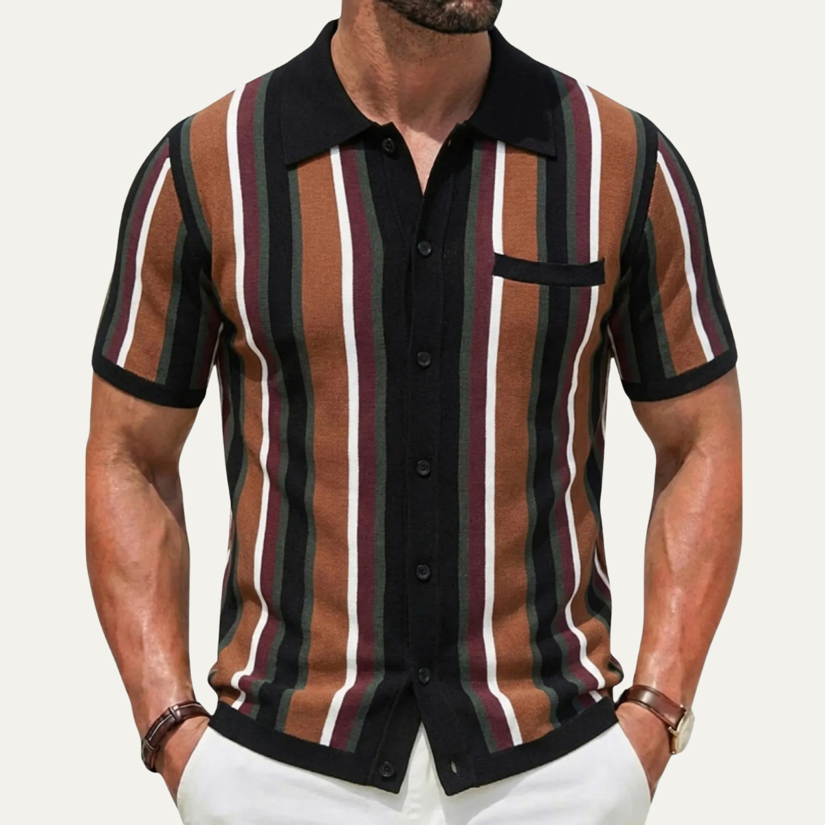 Jude | Men's Striped Button Up Shirt Navy Red White