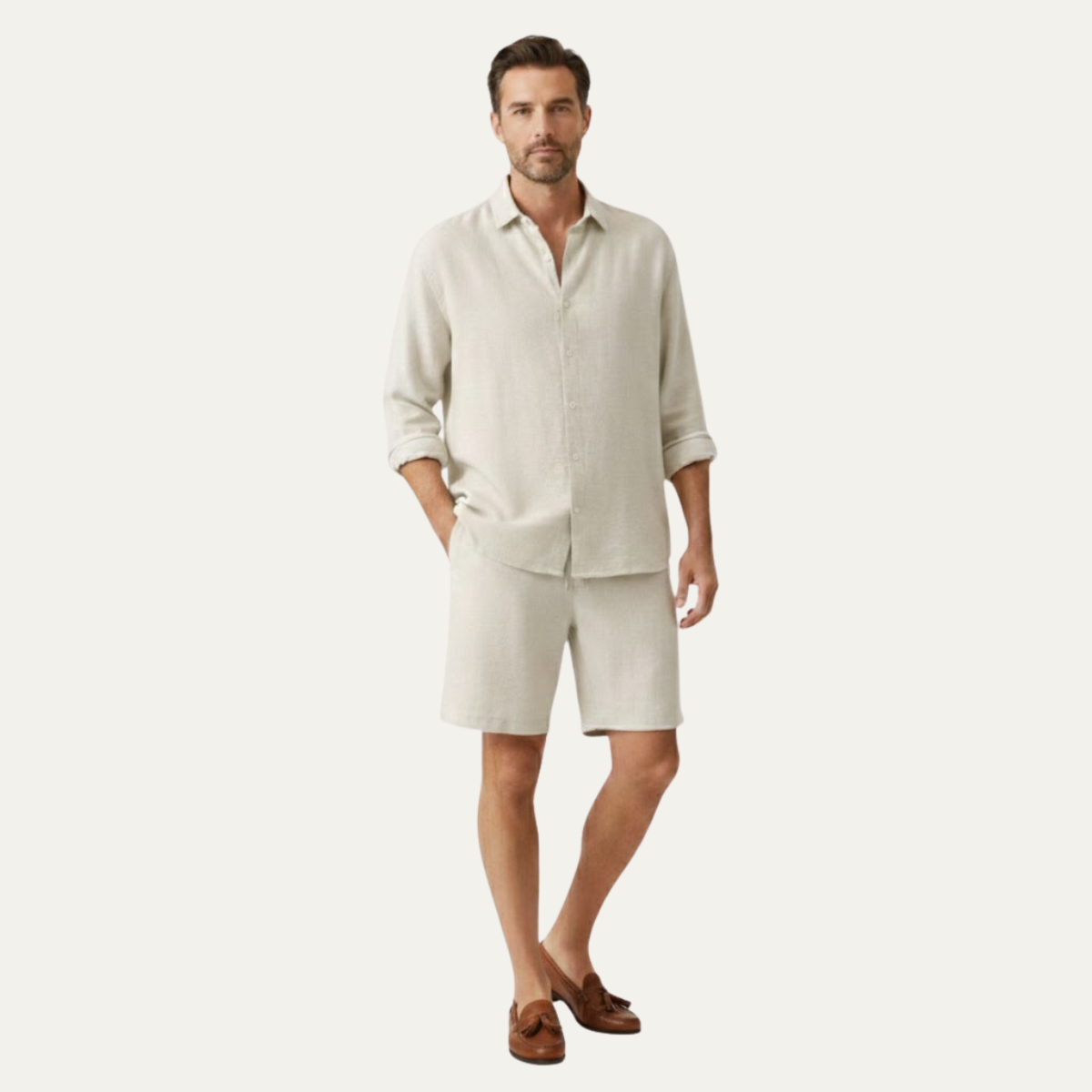Wade | Men's Relaxed Linen Button Up Shirt Cream