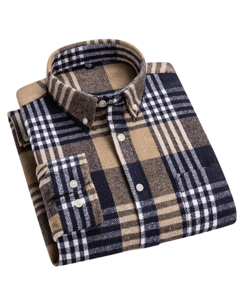 Dama Washington Ash men's plaid button up shirt navy cream - front view