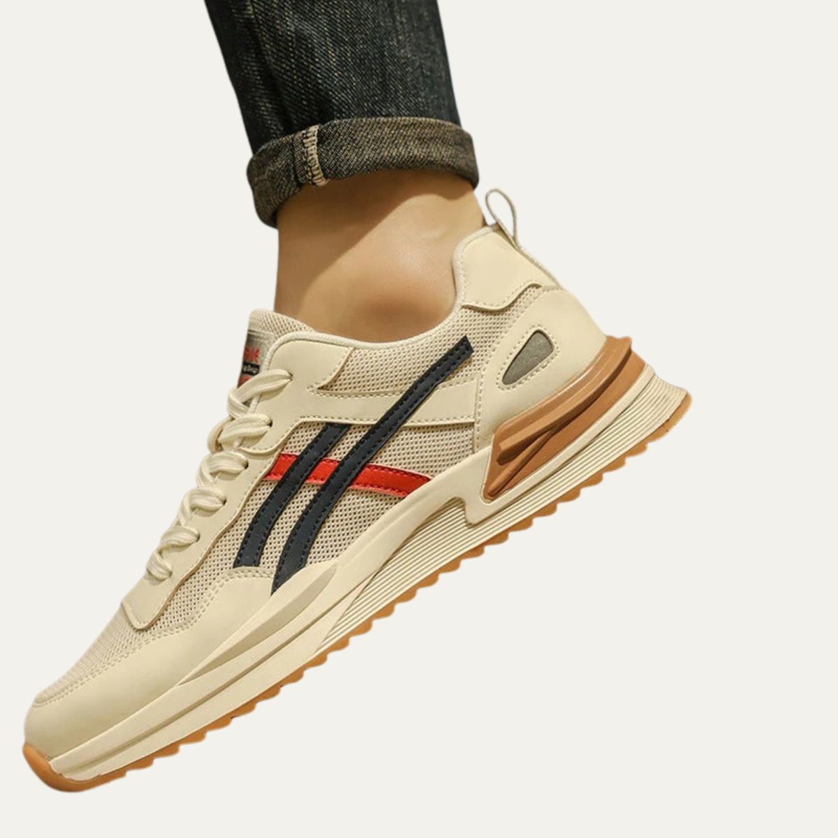 Bram | Men's Cream Navy Mesh Lace Up Runner Sneaker