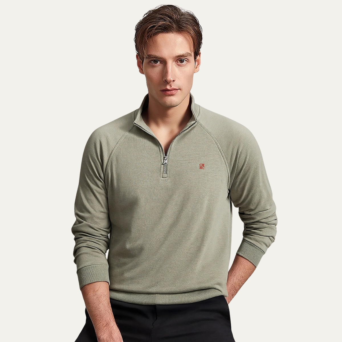 Axel | Men's Quarter Zip Sweater Beige Long Sleeve