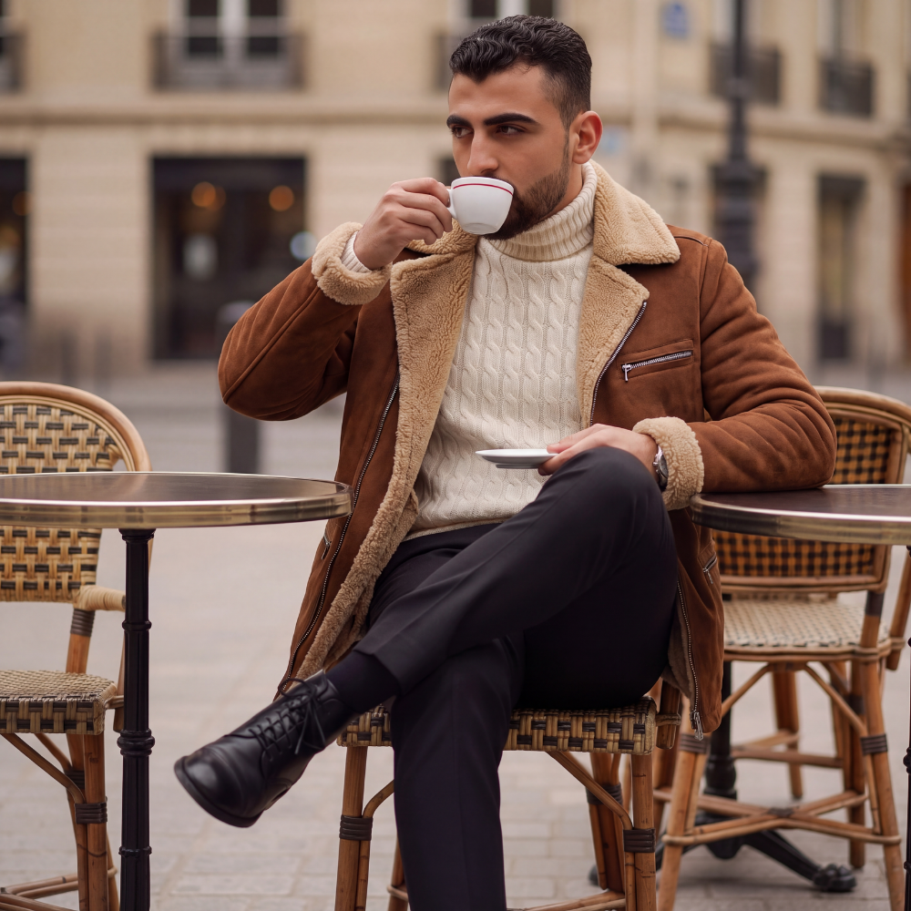 Bram | Men's Sherpa Lined Suede Jacket Brown