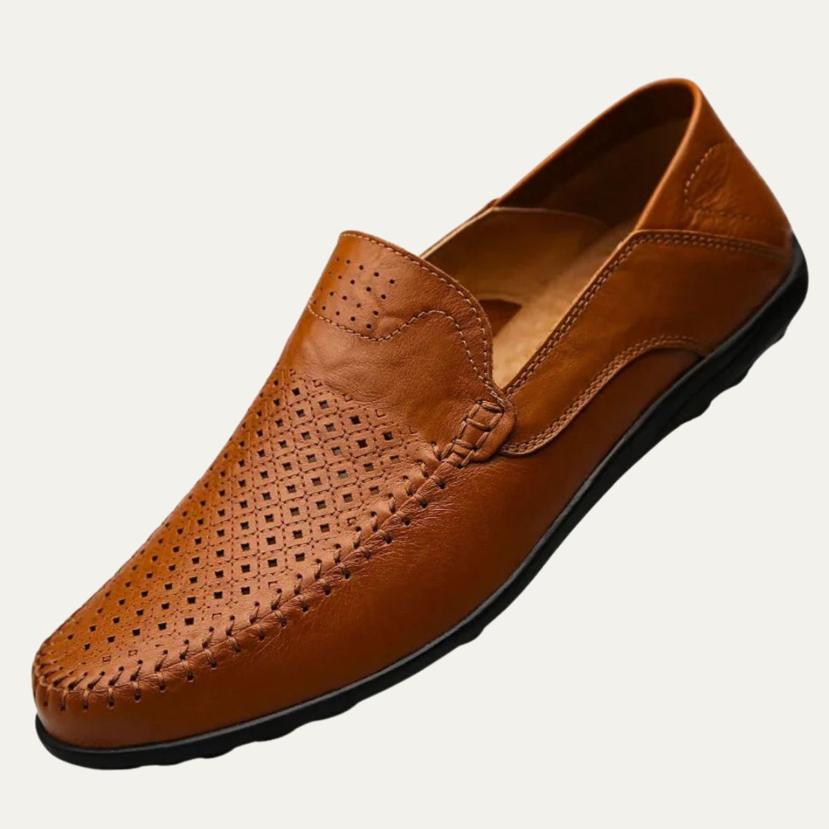 Ayla | Men's Perforated Leather Loafers Tan Slip On