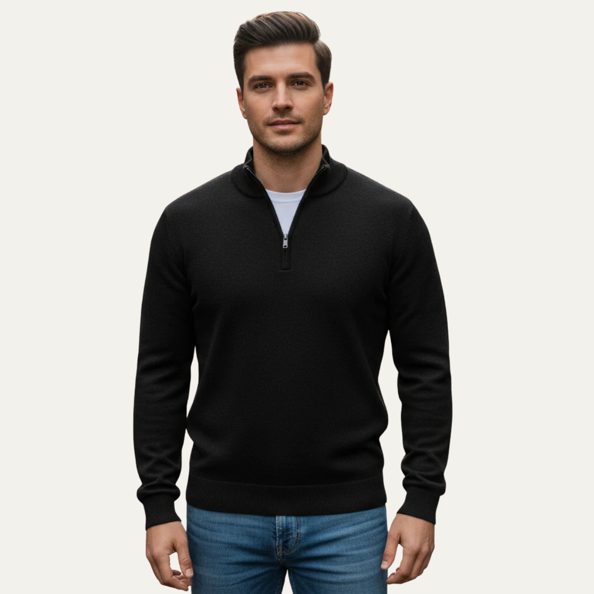 Kai | Men's Quarter Zip Sweater Blue Cotton Knit