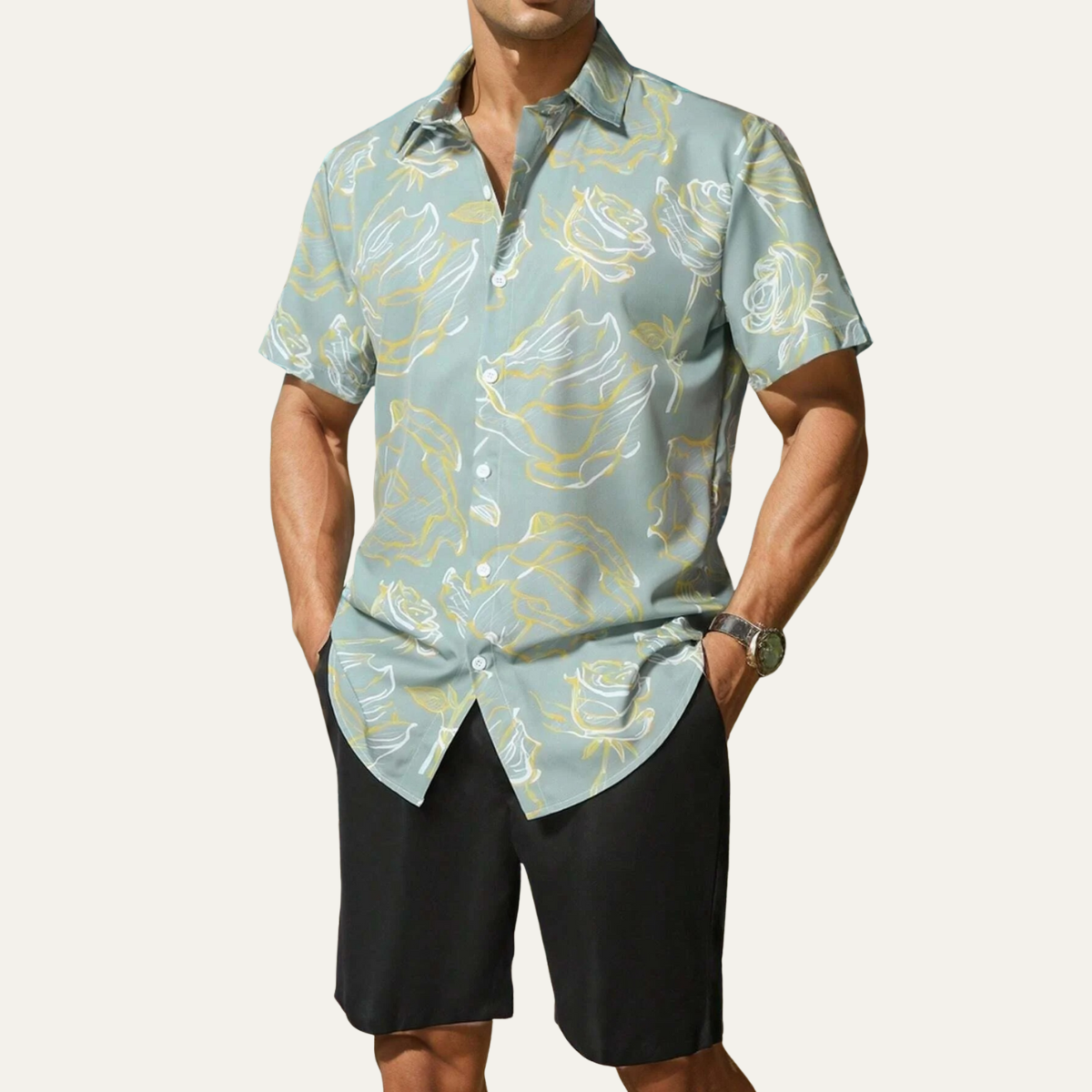 Jayden | Men's Hawaiian Shirt Navy Tropical Leaf Print Short Sleeve