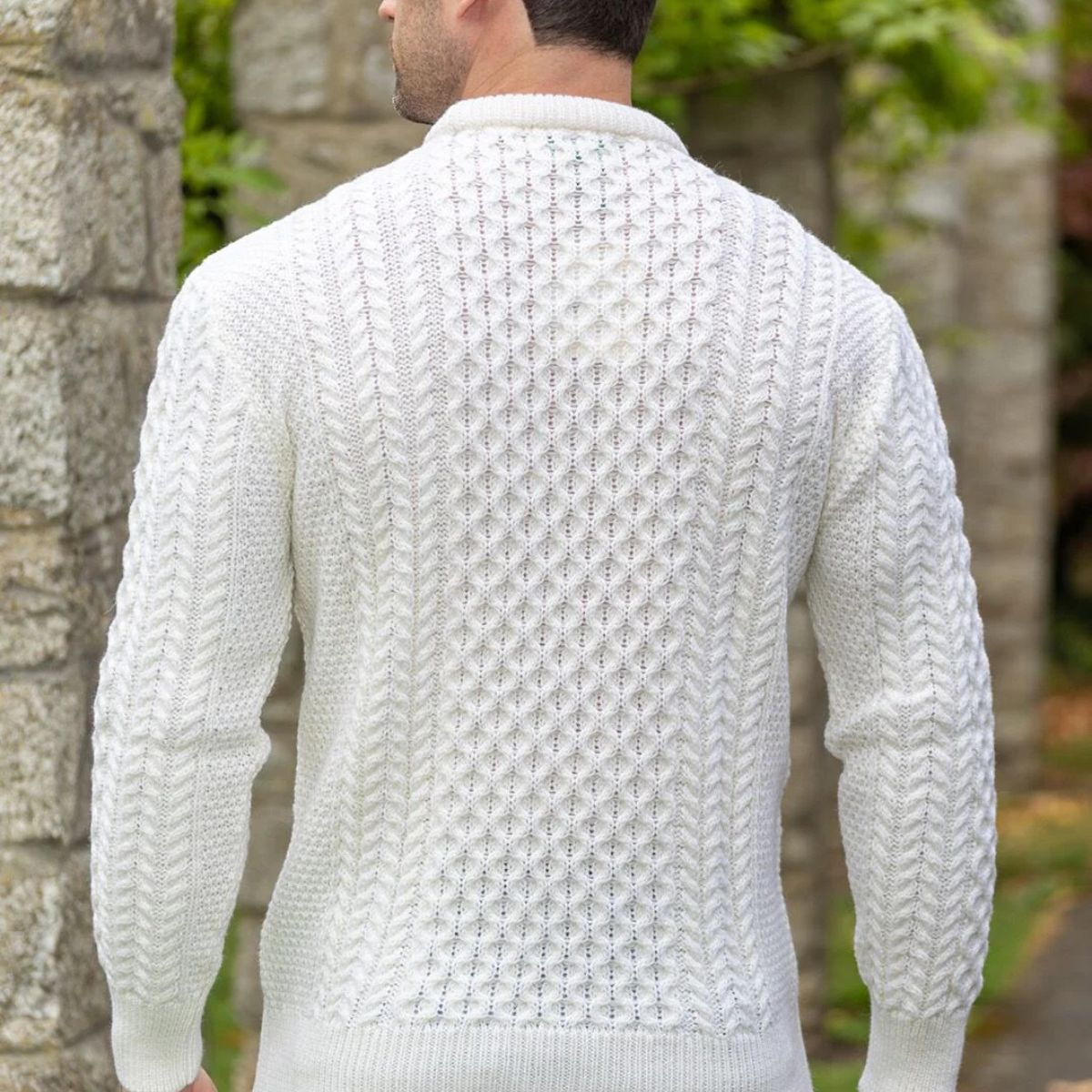 Bram | Men's Cable Knit Crew Neck Sweater Cream