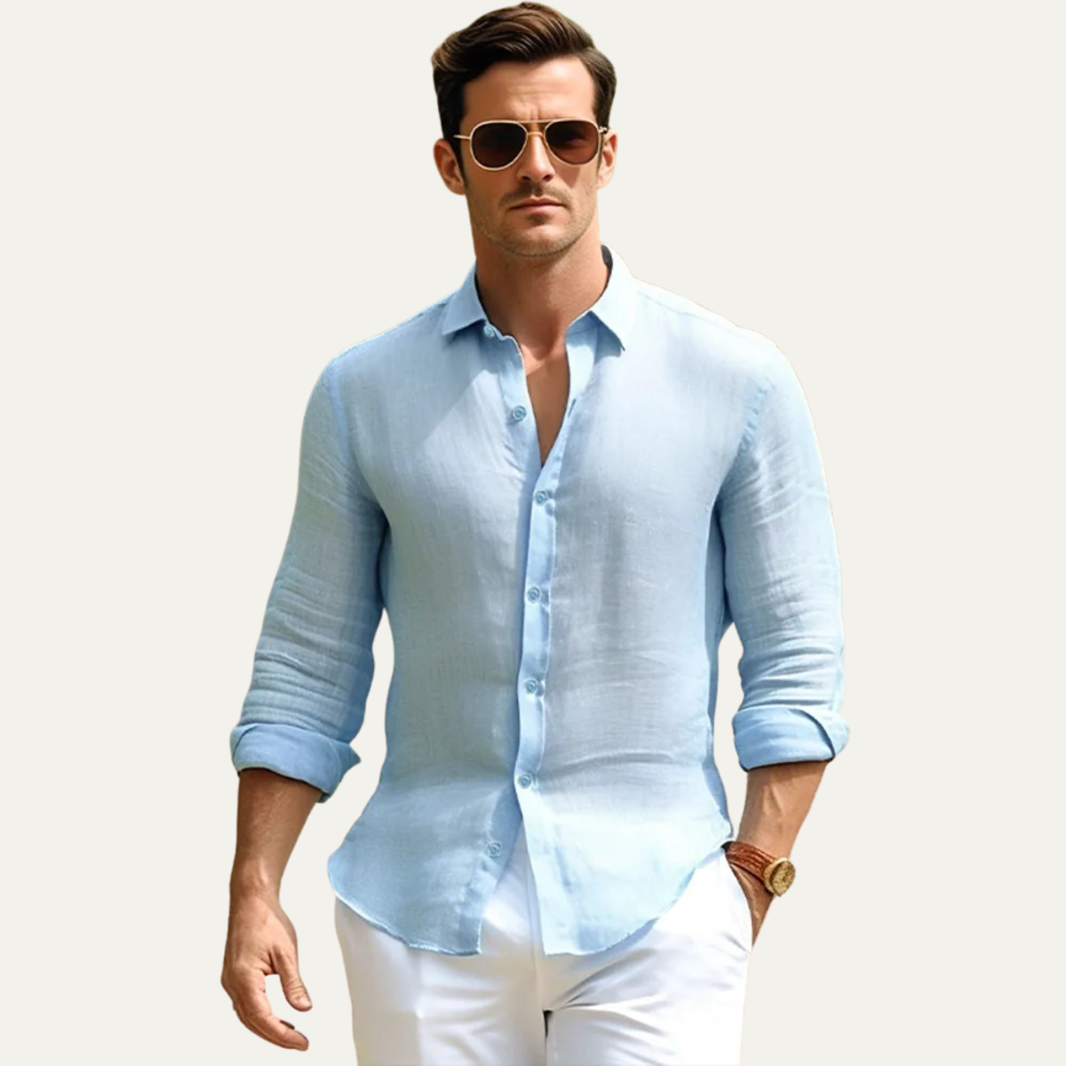 Kai | Men's Linen Shirt White Button Up Long Sleeve