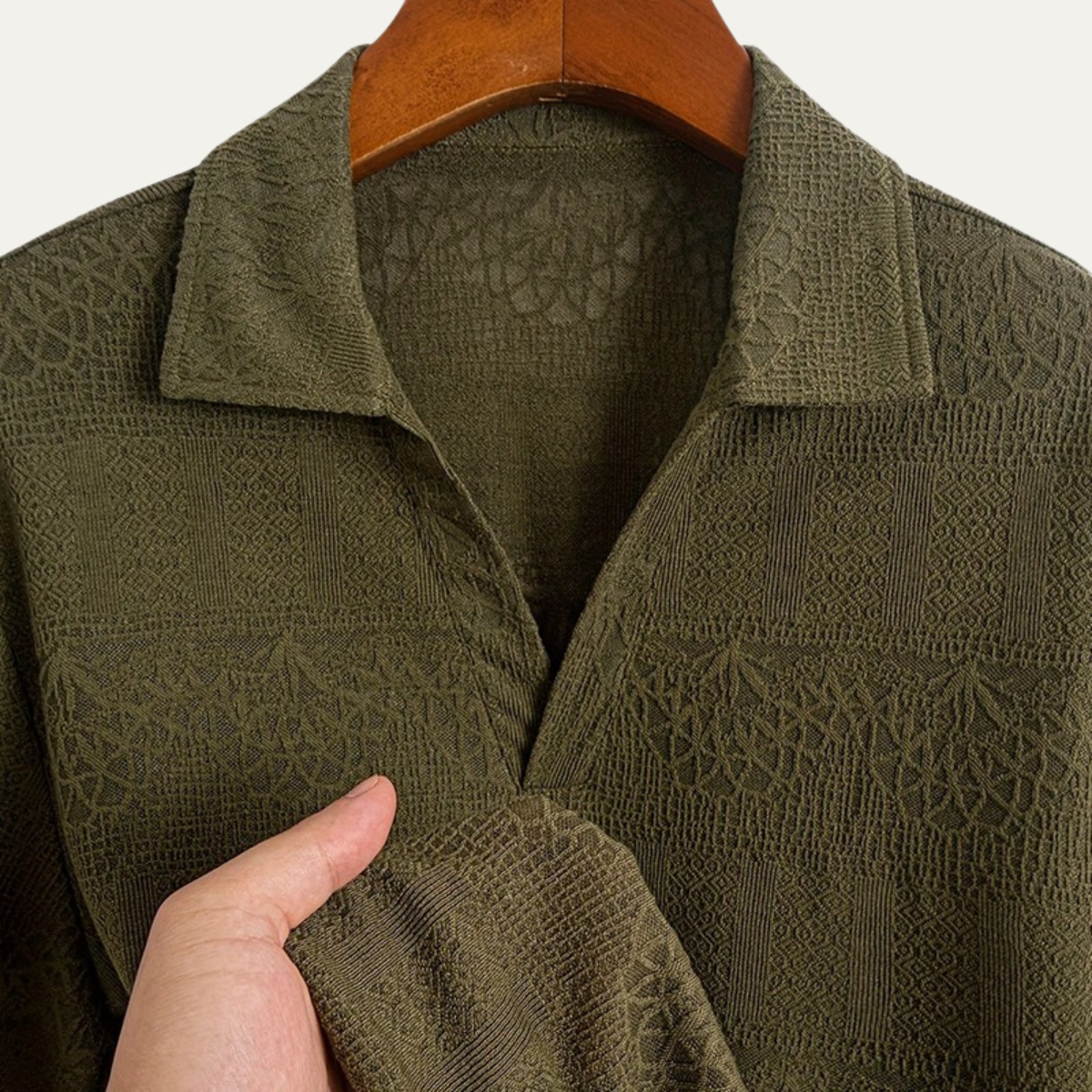 Beau | Men's Knit Polo Shirt Olive Green Short Sleeve