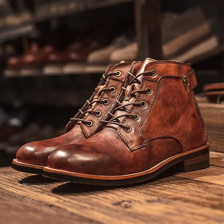 Beau | Men's Leather Lace Up Ankle Boots Brown