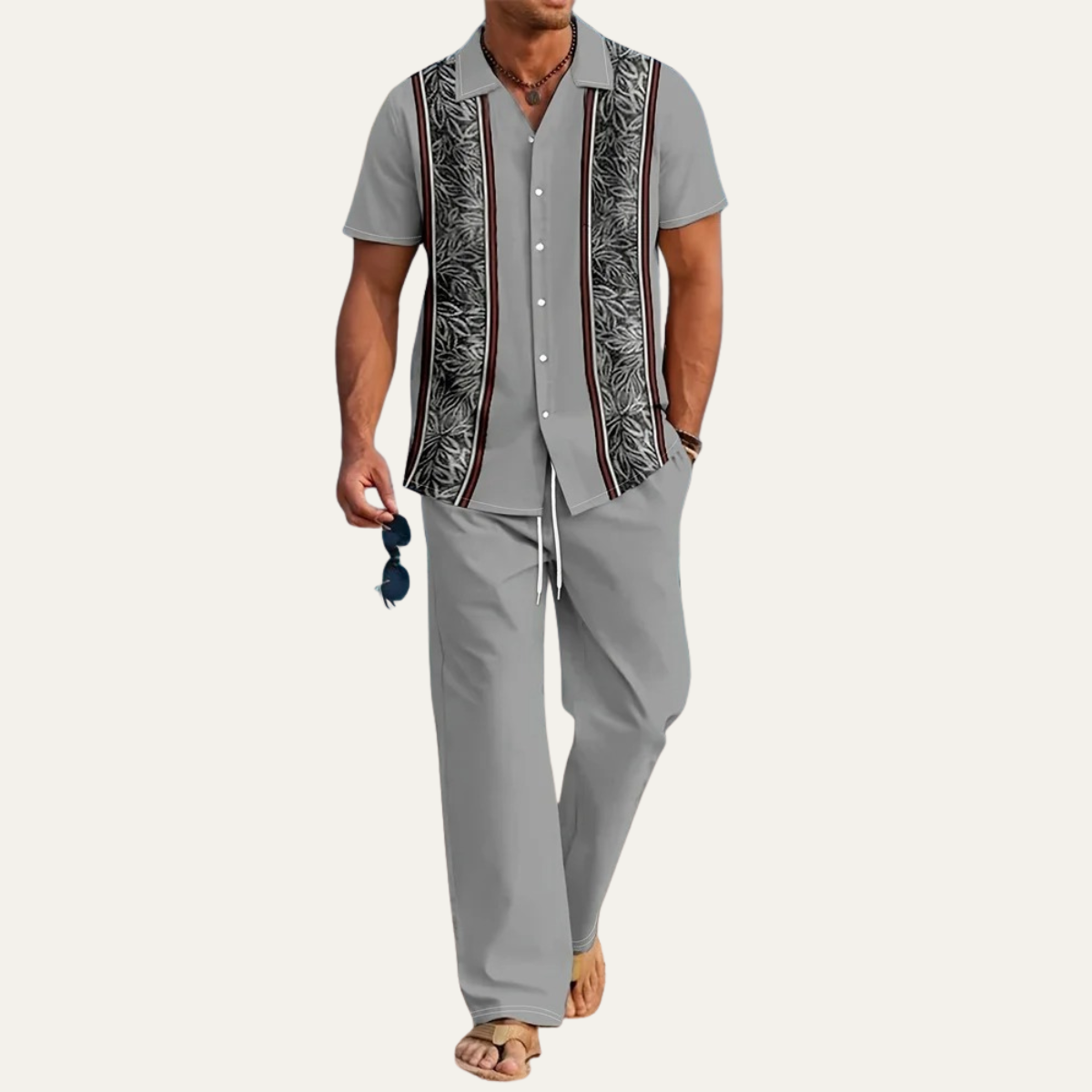 Omar | Men's Casual Striped Button Up Shirt Brown Short Sleeve