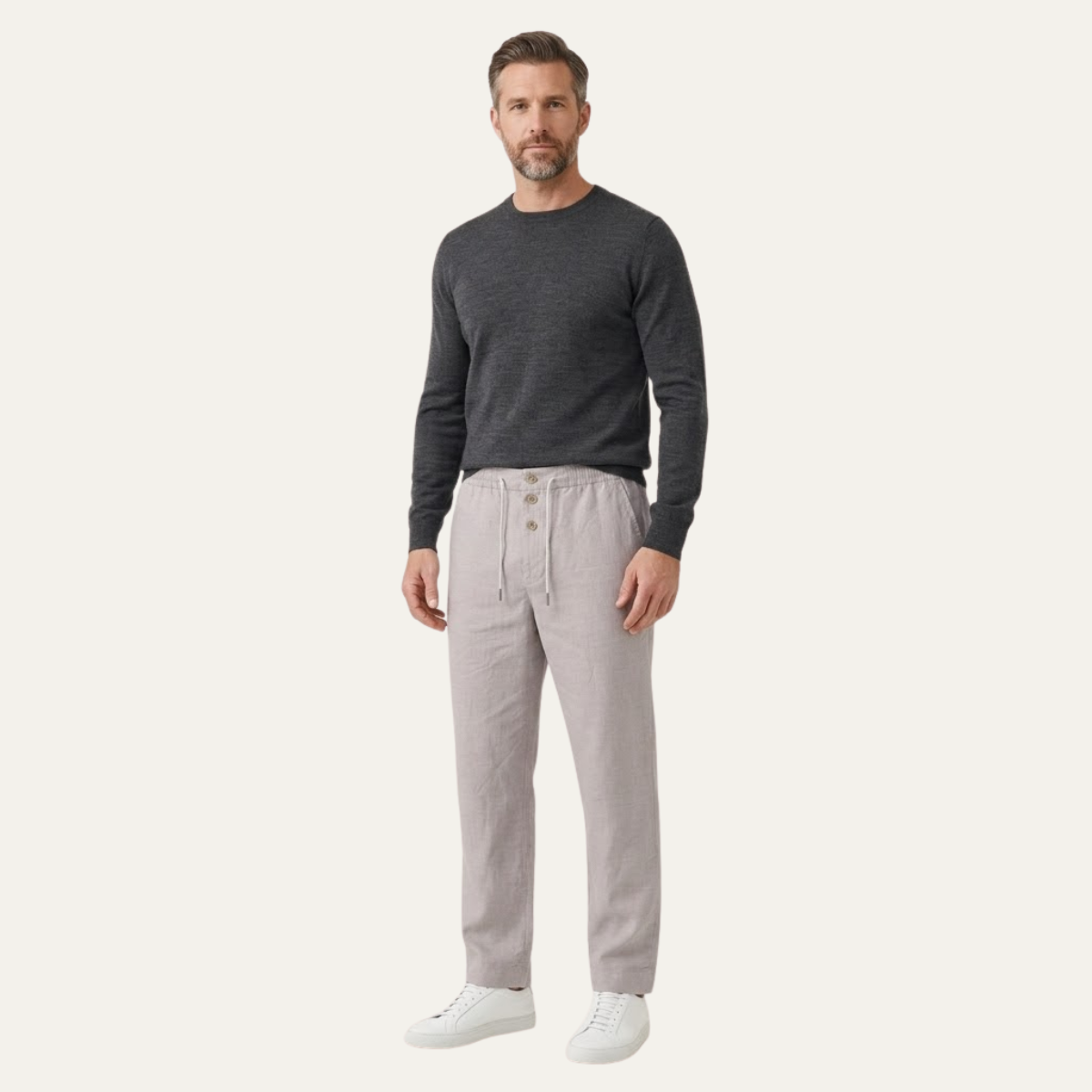 Ezra | Men's Casual Linen Pants Cream Straight Leg