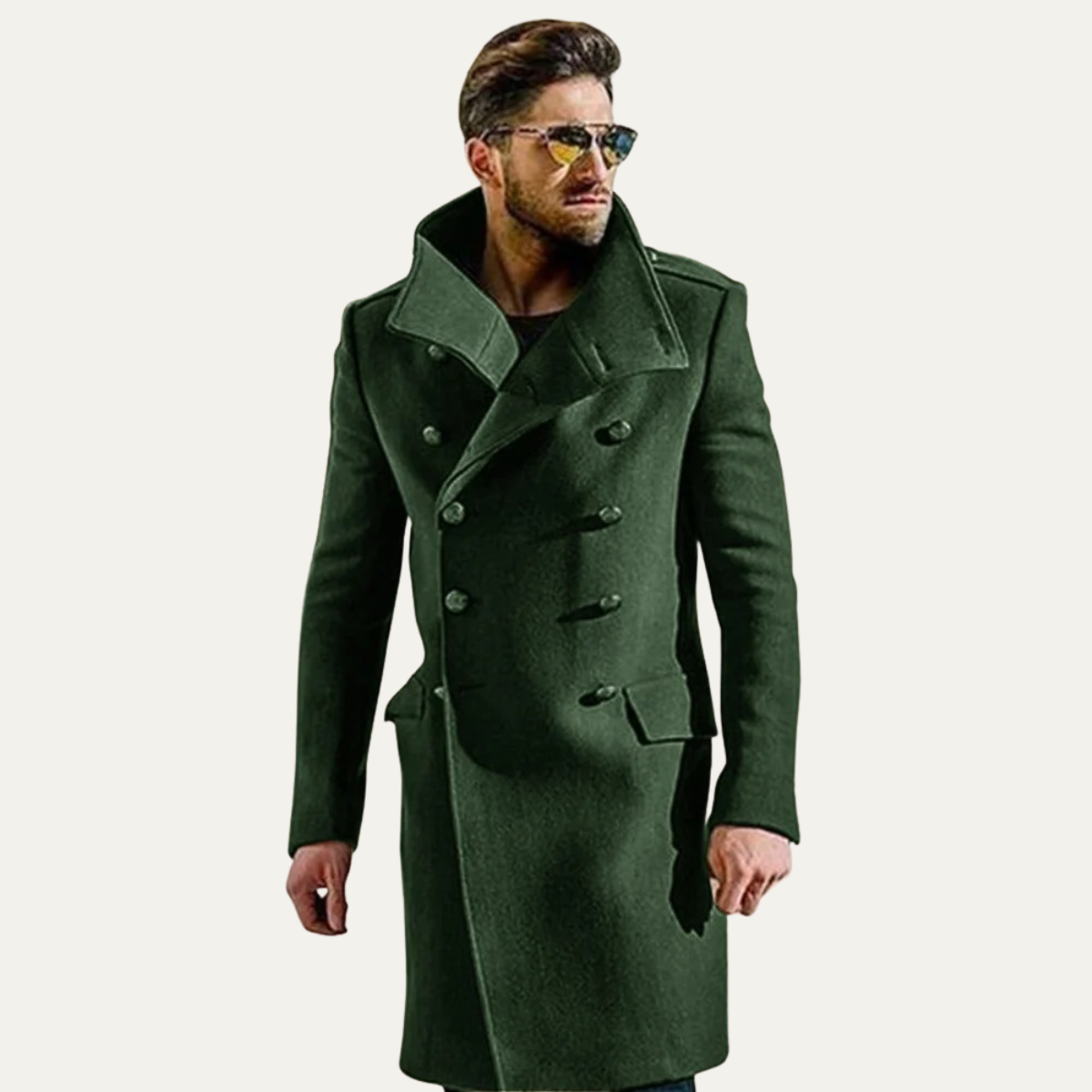 Ash | Men's Double Breasted Wool Coat Navy Long Sleeve Tailored
