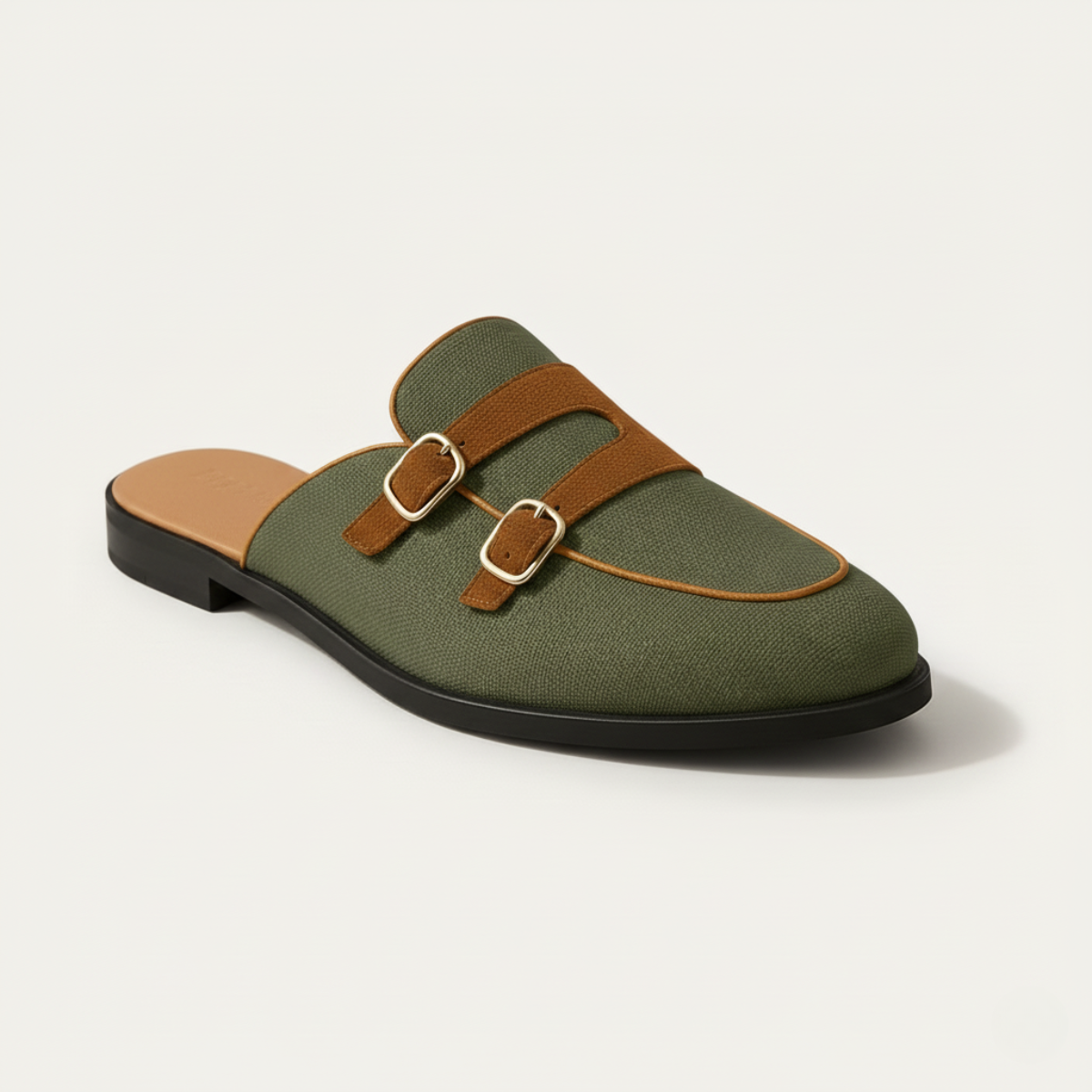 Marco | Men's Slip On Loafer White Canvas Brown Buckle