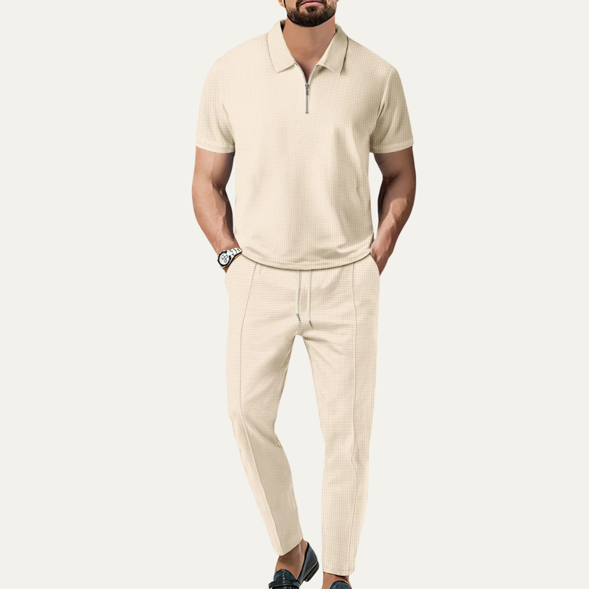 Wyatt | Men's Casual Waffle Knit Sweatsuit Black